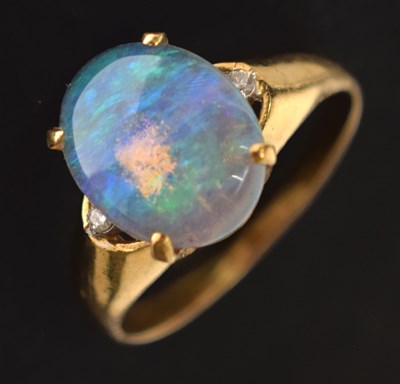 Lot 38 - Water opal and diamond 18ct yellow gold ring