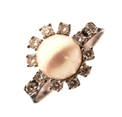 Lot 9 - Cultured pearl and diamond 14ct white gold dress ring