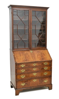 Lot 715 - George III walnut bureau bookcase and bookcase top