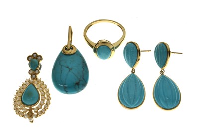 Lot 149 - Collection of turquoise 9ct gold jewellery