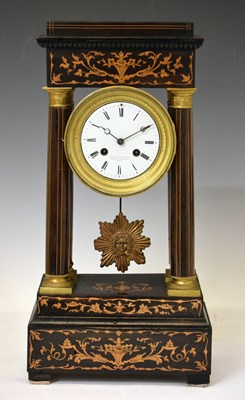 Lot 608 - Late 19th century French inlaid portico clock