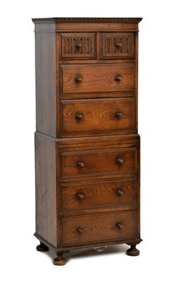 Lot 693 - Reproduction oak chest-on-chest or tallboy