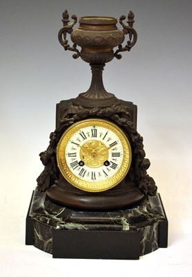 Lot 672 - Late 19th century French verde antico marble and spelter mantel clock