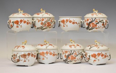 Lot 574 - Set of eight early 20th century Japanese covered soup bowls