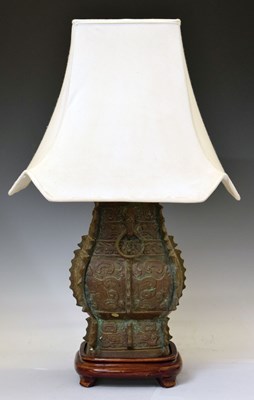 Lot 569 - Large Chinese Archaistic style bronze 'zun' lamp base