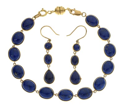 Lot 118 - Lapis lazuli 9ct gold bracelet and drop earrings