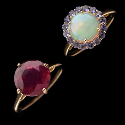 Lot 41 - Opal and tanzanite 9ct gold dress ring