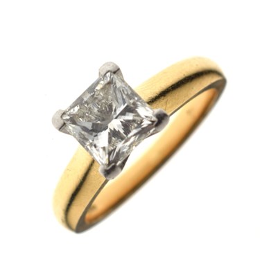 Lot 6 - Diamond solitaire ring, square modified cut 1.73 carats