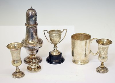 Lot 199 - George V silver sugar caster, a pair of Edward VII silver kiddush cups, etc