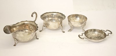 Lot 196 - George V silver sauceboat, sugar bowl, etc