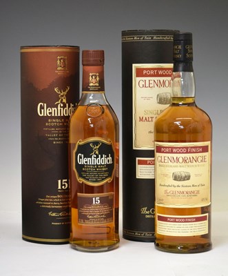 Lot Glenfiddich 15 years old 'Solera Vat' and Glenmorangie 'Port Wood Finish' Scotch Whisky