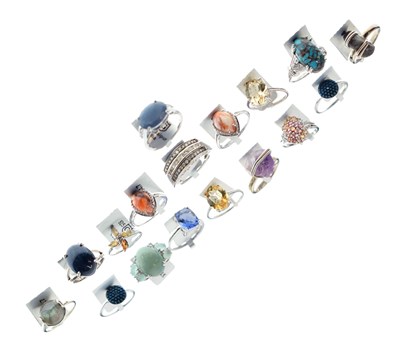 Lot 153 - Gemporia - Collection of seventeen various silver and white metal gem-set rings