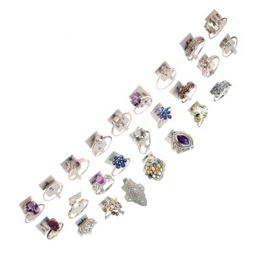 Lot 155 - Gemporia - Collection of twenty-five silver and white metal gem-set rings