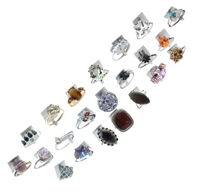 Lot 156 - Gemporia - Collection of twenty-two silver and white metal gem-set rings