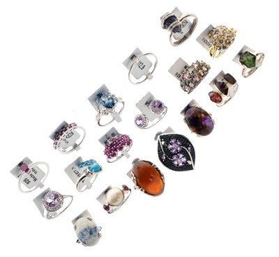 Lot 157 - Gemporia - Collection of eighteen silver and white metal gem-set rings