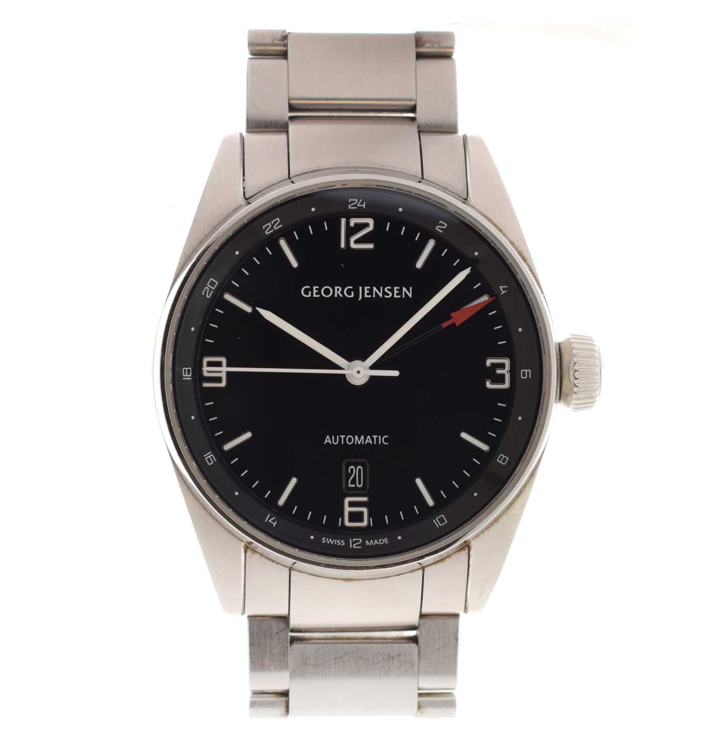 Lot 76 - Georg Jensen - Gentleman's stainless steel automatic bracelet watch