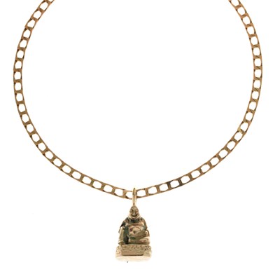 Lot 95 - Filed curb link 9ct gold necklace and a small cast 9ct gold Buddha charm