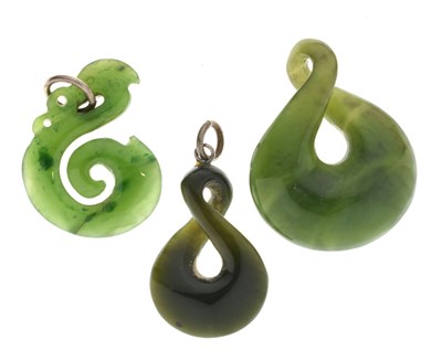 Lot 85 - Three New Zealand greenstone (Pounamu) pendants