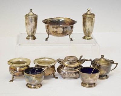 Lot 221 - Late Victorian silver sugar bowl, and a collection of silver condiments