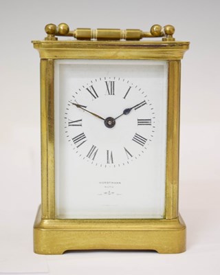 Lot 677 - Early 20th century brass cased carriage timepiece, retailed by Horstmann, Bath