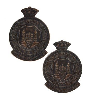 Lot Two Irish First World War period City of Cork Volunteer Training Corps cap badges