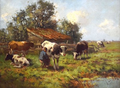 Lot Circle of Simon Van Den Berg - Oil on canvas - Landscape with cattle