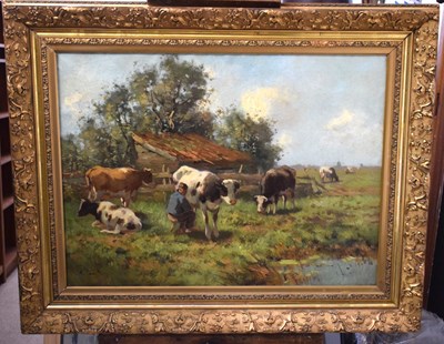 Lot 314 - Circle of Simon Van Den Berg (Dutch, 1812-1891)- Oil on canvas - Landscape with cattle