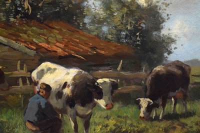 Lot 314 - Circle of Simon Van Den Berg (Dutch, 1812-1891)- Oil on canvas - Landscape with cattle