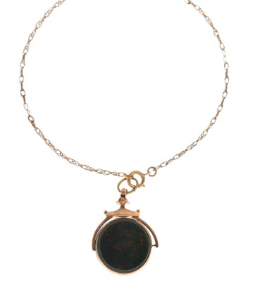 Lot 89 - 9ct gold bloodstone and carnelian swivel fob