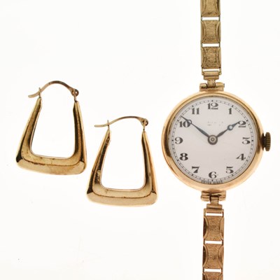 Lot 168 - Edward VIII lady's gold cased bracelet watch and a pair of 9ct gold earrings