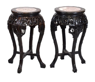 Lot 313 - Pair of Chinese marble-topped hardwood stands