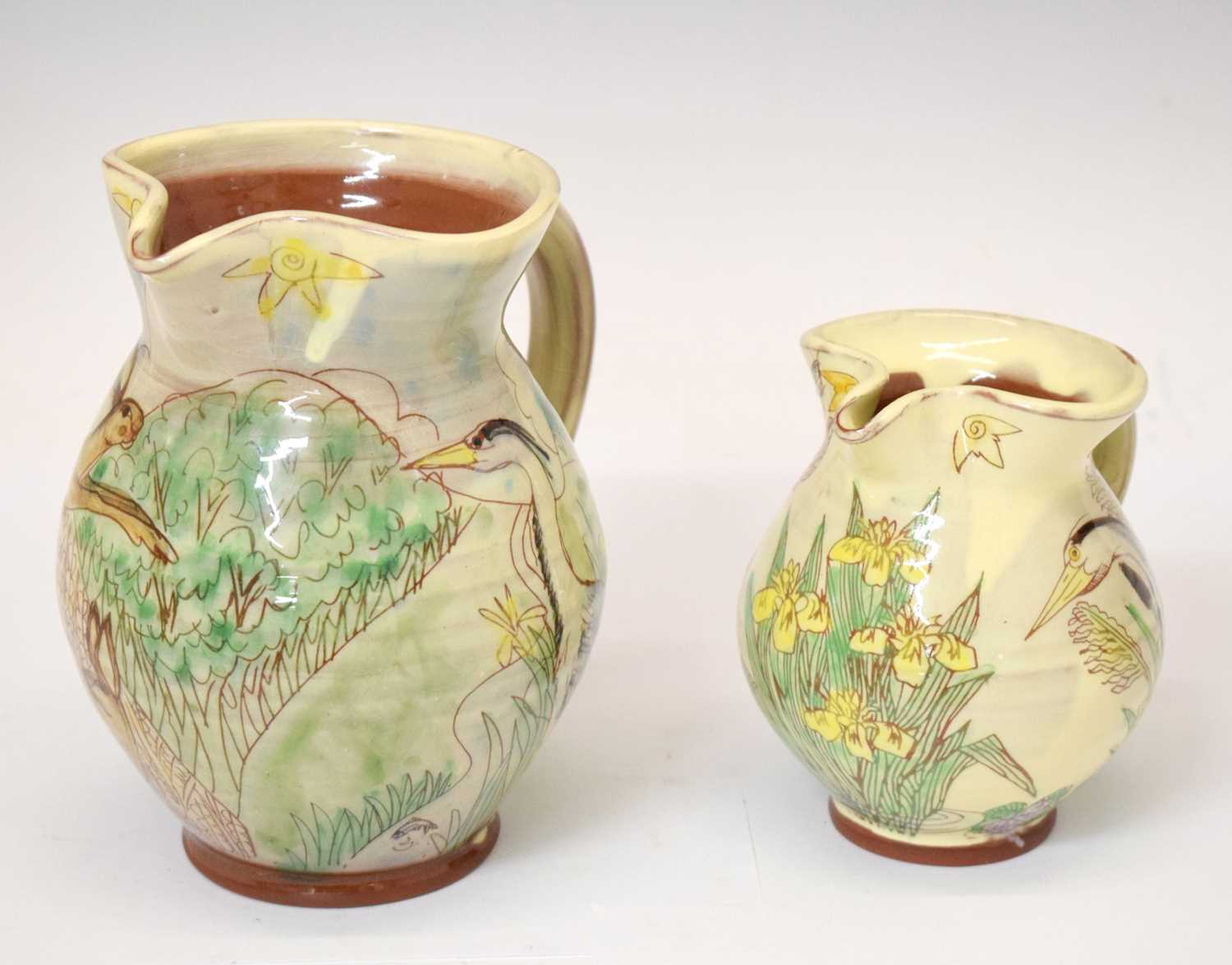 Lot 394 - Maureen Minchin (b.1954)- Two earthenware jugs