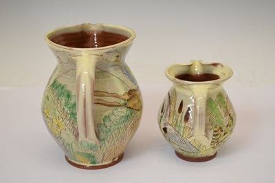 Lot 394 - Maureen Minchin (b.1954)- Two earthenware jugs