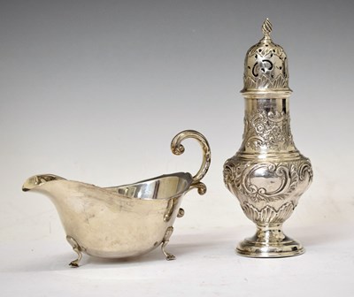 Lot 282 - Edward VII silver sugar caster and an early 20th century silver sauceboat