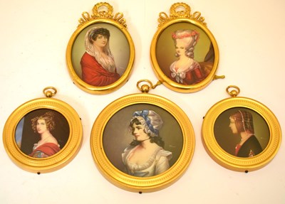 Lot 653 - Five 20th century watercolour portrait miniatures