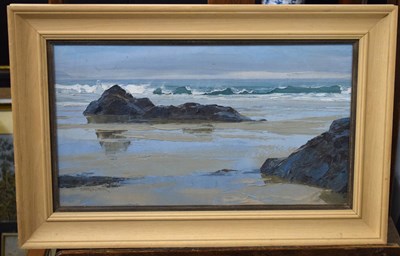 Lot 370 - Sheila Macleod Robertson RSMA (British, 1927-2020) - Oil on board - Coast scene