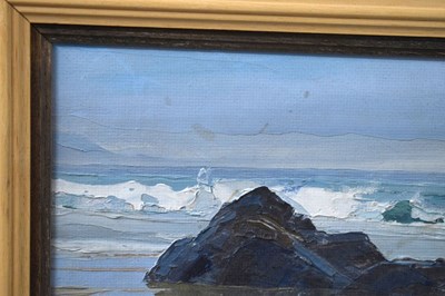 Lot 370 - Sheila Macleod Robertson RSMA (British, 1927-2020) - Oil on board - Coast scene