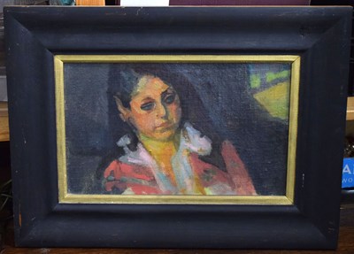 Lot 372 - Robert Organ (1933-2023) - Oil on board - Portrait of Carole Innocent