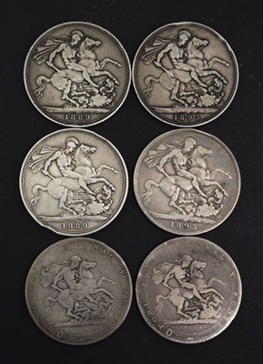 Lot 301 - Six silver crowns, George III and Queen Victoria