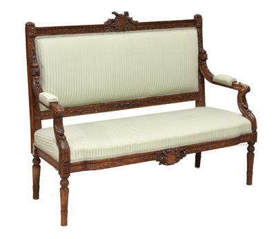 Lot 484 - French carved walnut settee in Louis XVI taste