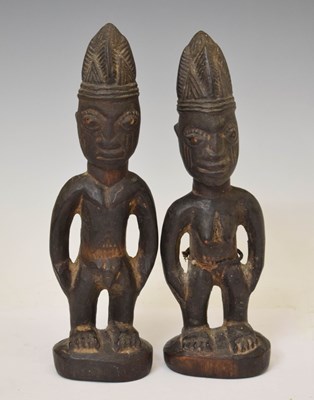 Lot 362 - Ethnographica - Pair of Nigerian Ibeji softwood card figures of a male and female