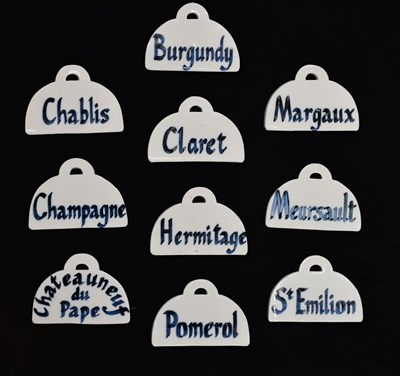 Lot Set of ten 20th century ceramic wine bin labels