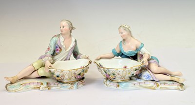 Lot 416 - Pair of Meissen porcelain figural sweetmeat dishes