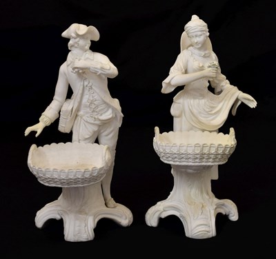 Lot 417 - Pair of porcelain figural sweetmeat baskets