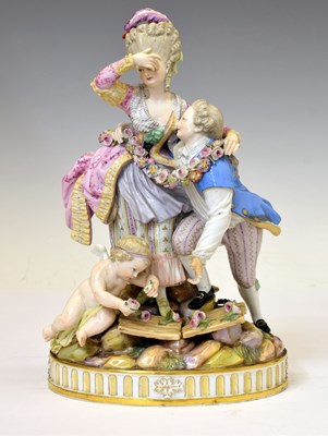 Lot 232 - Meissen porcelain figure group, 'The Broken Bridge', late 19th century, after a model by Acier