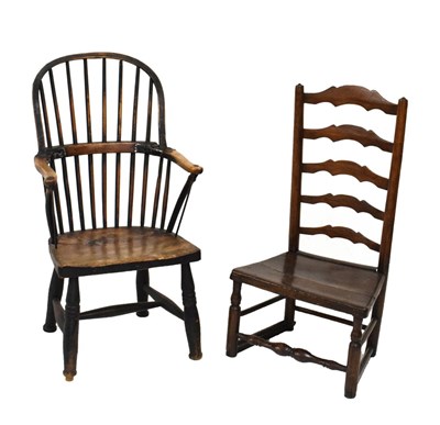 Lot 634 - Windsor chair - Early 19th Century, and a ladder-back chair (reduced)