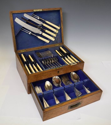 Lot 386 - Kemp Brothers, Bristol circa1920s oak-cased canteen of silver-plated Old English pattern cutlery