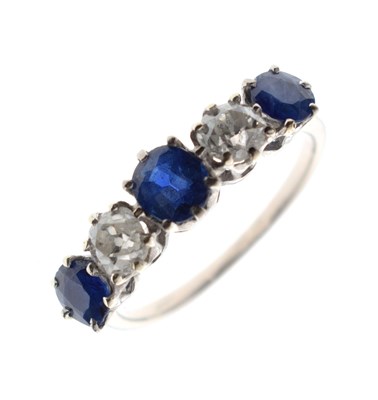 Lot 13 - Sapphire and diamond five stone white metal ring