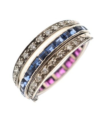 Lot 14 - Art Deco Day and Night ruby, sapphire and diamond ring