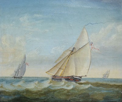 Lot 639 - 19th century English School - Oil on canvas - Ship at sea flying the White Ensign